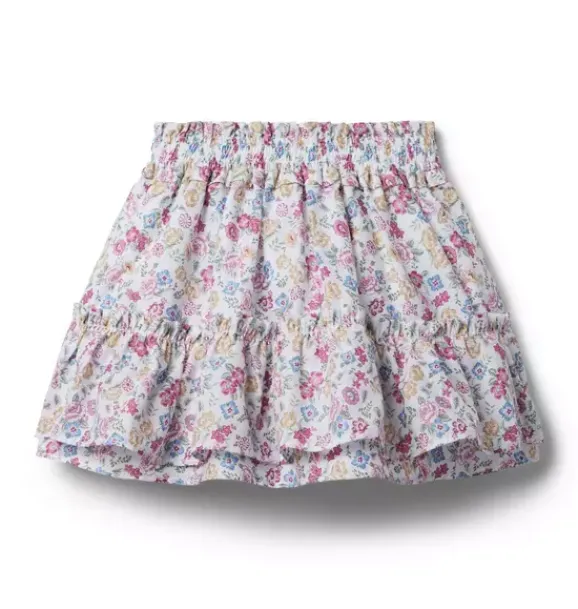 Janie and Jack Skirts & Shorts-Ditsy Floral Tiered Smocked Skirt seashell ecru ditsy floral