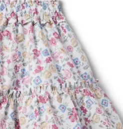 Janie and Jack Skirts & Shorts-Ditsy Floral Tiered Smocked Skirt seashell ecru ditsy floral