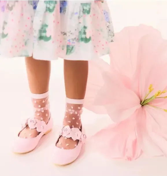 Janie and Jack Socks & Tights-Dot Sheer Sock pale pink