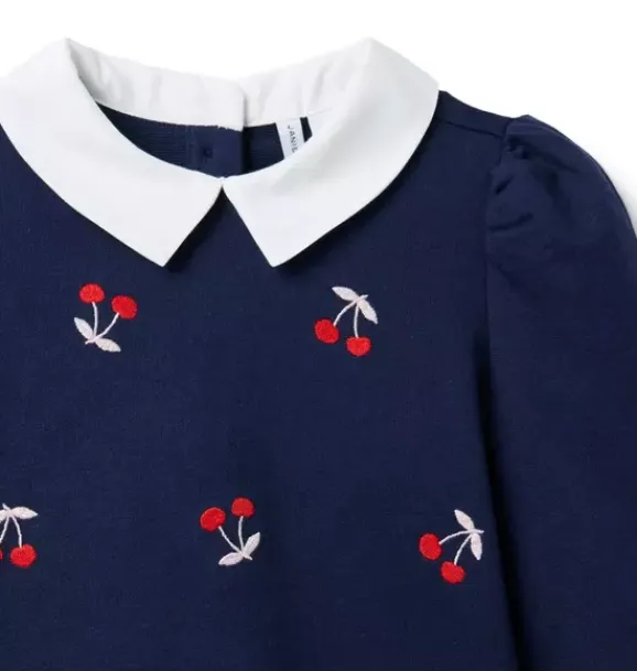 Janie and Jack Sweaters & Sweatshirts-Embroidered Cherry Collared Sweatshirt merchant marine
