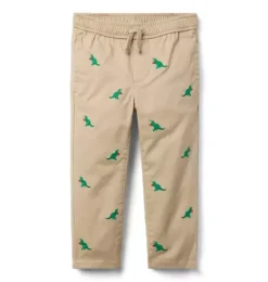 Janie and Jack Pants-Embroidered Dinosaur Heart Twill Jogger jack khaki dinosaur
