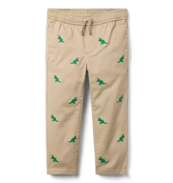 Janie and Jack Pants-Embroidered Dinosaur Heart Twill Jogger jack khaki dinosaur