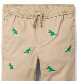 Janie and Jack Pants-Embroidered Dinosaur Heart Twill Jogger jack khaki dinosaur