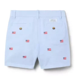 Janie and Jack Shorts-Embroidered Flag Oxford Short ocean air heather flag