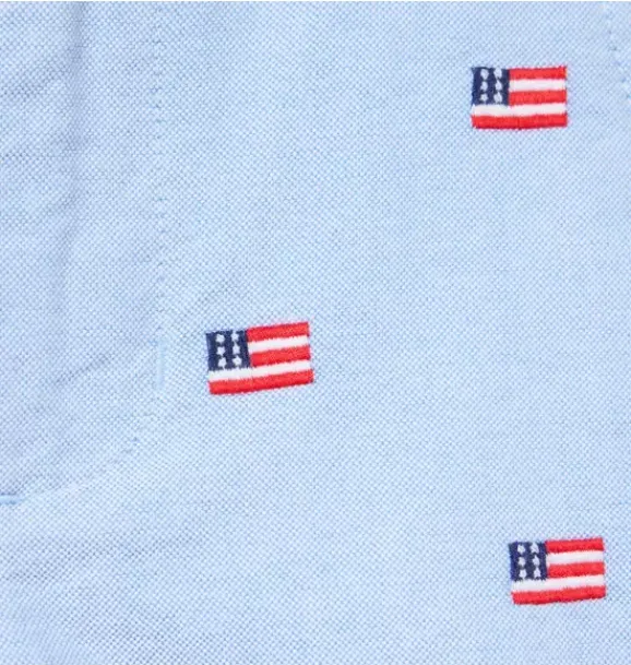 Janie and Jack Shorts-Embroidered Flag Oxford Short ocean air heather flag