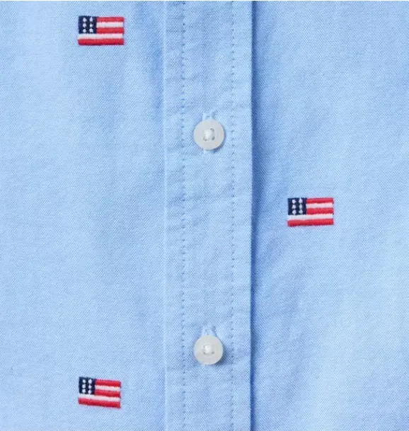 Janie and Jack Shirts-Embroidered Flag Oxford Shirt ocean air heather flag