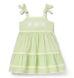Janie and Jack Dresses-Embroidered Floral Bow Dress celery field