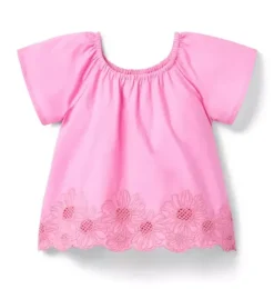 Janie and Jack Short Sleeve Tops-Embroidered Floral Hem Top spring fling pink