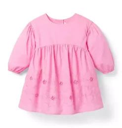 Janie and Jack Dresses-Embroidered Floral Puff Sleeve Dress periwinkle pink