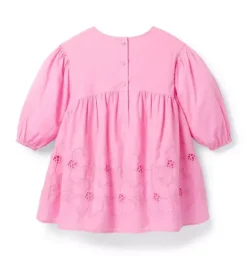 Janie and Jack Dresses-Embroidered Floral Puff Sleeve Dress periwinkle pink