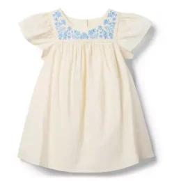 Janie and Jack Dresses-Embroidered Floral Ruffle Sleeve Dress eggshell