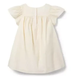 Janie and Jack Dresses-Embroidered Floral Ruffle Sleeve Dress eggshell