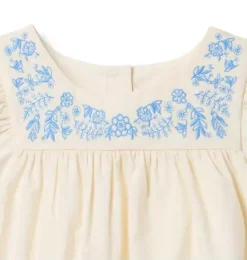 Janie and Jack Dresses-Embroidered Floral Ruffle Sleeve Dress eggshell
