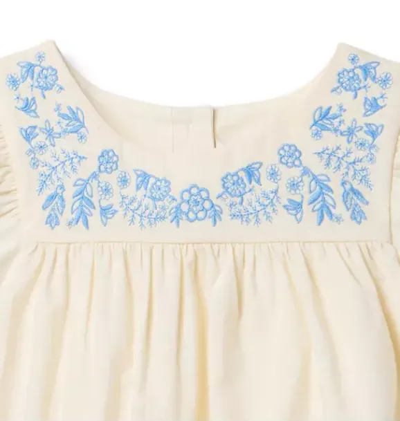 Janie and Jack Dresses-Embroidered Floral Ruffle Sleeve Dress eggshell
