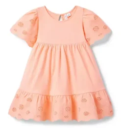 Janie and Jack Dresses-Embroidered Floral Tiered Dress peach nectar