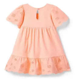 Janie and Jack Dresses-Embroidered Floral Tiered Dress peach nectar