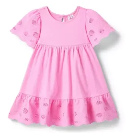 Janie and Jack Dresses-Embroidered Floral Tiered Dress pink melon