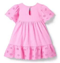 Janie and Jack Dresses-Embroidered Floral Tiered Dress pink melon