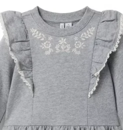 Janie and Jack Dresses-Embroidered French Terry Dress slate heather
