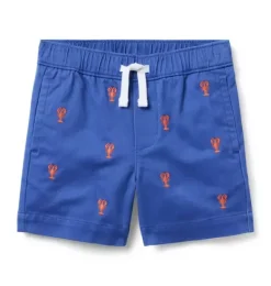 Janie and Jack Shorts-Embroidered Lobster Pull-On Short surf blue lobster