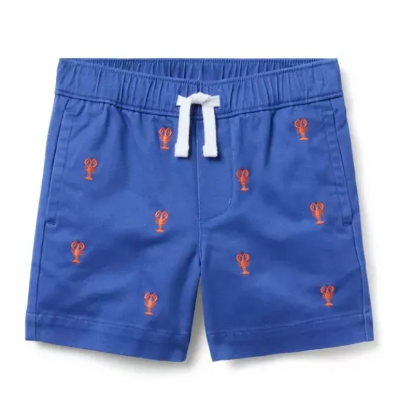 Janie and Jack Shorts-Embroidered Lobster Pull-On Short surf blue lobster