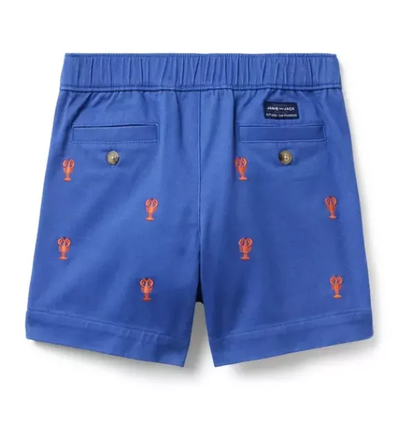 Janie and Jack Shorts-Embroidered Lobster Pull-On Short surf blue lobster