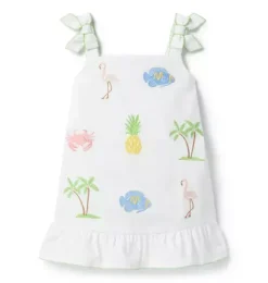 Janie and Jack Dresses-Embroidered Tropical Icon Dress white tropical icon