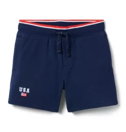 Janie and Jack Shorts-Embroidered USA Pique Short merchant marine
