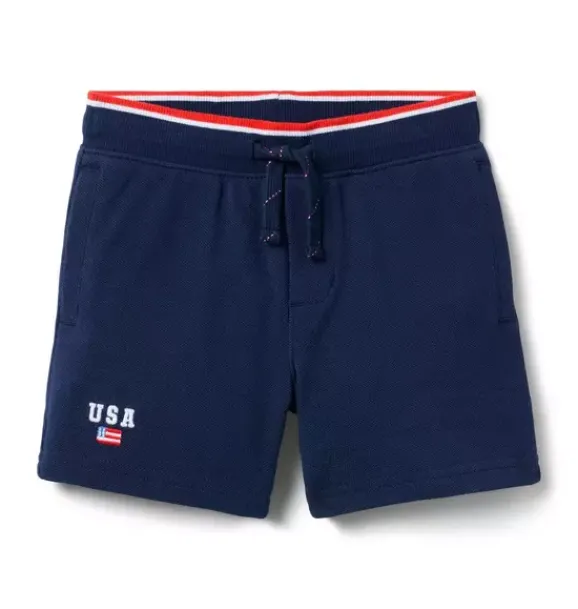 Janie and Jack Shorts-Embroidered USA Pique Short merchant marine