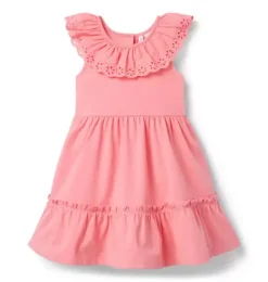 Janie and Jack Dresses-Eyelet Ruffle Dress pink geranium