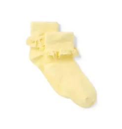 Janie and Jack Socks & Tights-Eyelet Ruffle Sock buttermilk