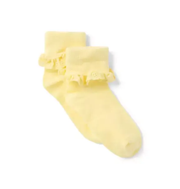Janie and Jack Socks & Tights-Eyelet Ruffle Sock buttermilk