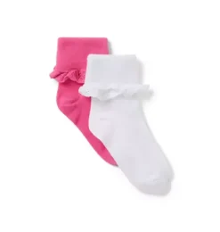 Janie and Jack Socks & Tights-Eyelet Ruffle Sock 2-Pack white and raspberry pink