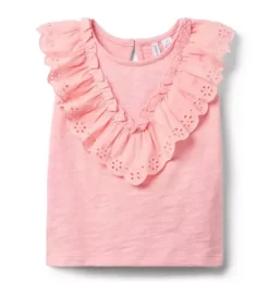 Janie and Jack Sleeveless Tops-Eyelet Ruffle Top dainty pink