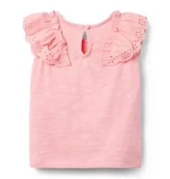 Janie and Jack Sleeveless Tops-Eyelet Ruffle Top dainty pink
