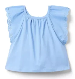 Janie and Jack Short Sleeve Tops-Eyelet Trim Top blue bead