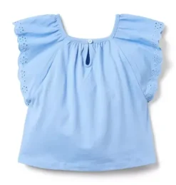 Janie and Jack Short Sleeve Tops-Eyelet Trim Top blue bead
