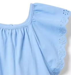 Janie and Jack Short Sleeve Tops-Eyelet Trim Top blue bead