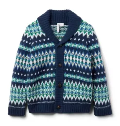 Janie and Jack Sweaters & Sweatshirts-Fair Isle Shawl Collar Cardigan merchant marine fair isle