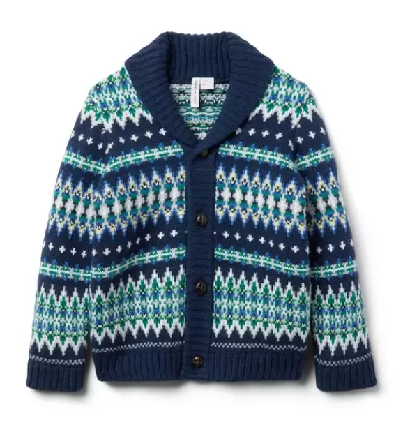 Janie and Jack Sweaters & Sweatshirts-Fair Isle Shawl Collar Cardigan merchant marine fair isle