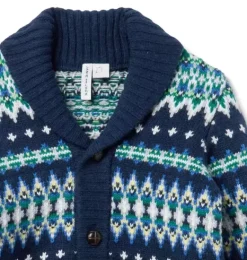 Janie and Jack Sweaters & Sweatshirts-Fair Isle Shawl Collar Cardigan merchant marine fair isle