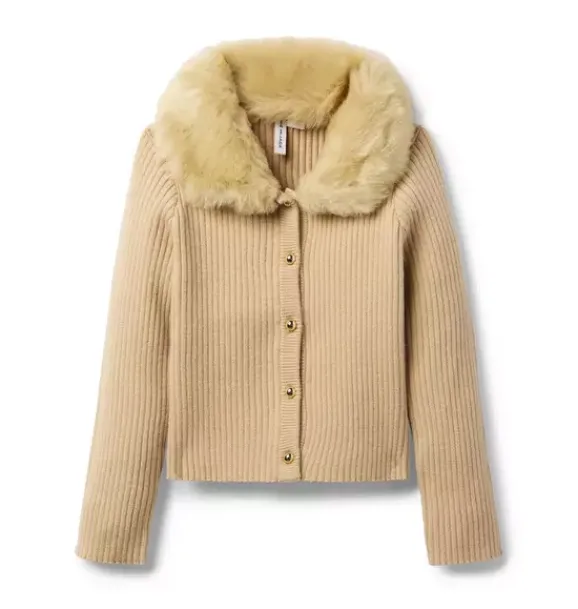 Janie and Jack Sweaters & Sweatshirts-Faux Fur Collar Cardigan sandrift heather