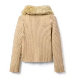 Janie and Jack Sweaters & Sweatshirts-Faux Fur Collar Cardigan sandrift heather