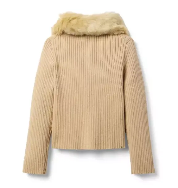 Janie and Jack Sweaters & Sweatshirts-Faux Fur Collar Cardigan sandrift heather