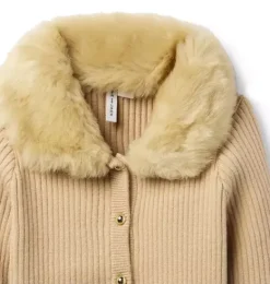 Janie and Jack Sweaters & Sweatshirts-Faux Fur Collar Cardigan sandrift heather