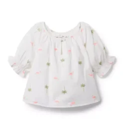 Janie and Jack Short Sleeve Tops-Flamingo Palm Top white flamingo palm