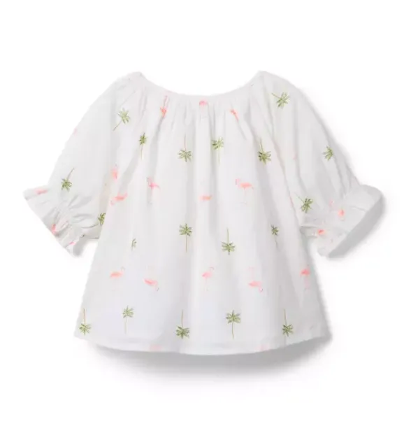 Janie and Jack Short Sleeve Tops-Flamingo Palm Top white flamingo palm