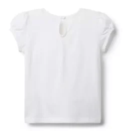 Janie and Jack Short Sleeve Tops-Flamingo Puff Sleeve Tee white