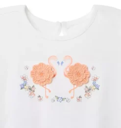 Janie and Jack Short Sleeve Tops-Flamingo Puff Sleeve Tee white