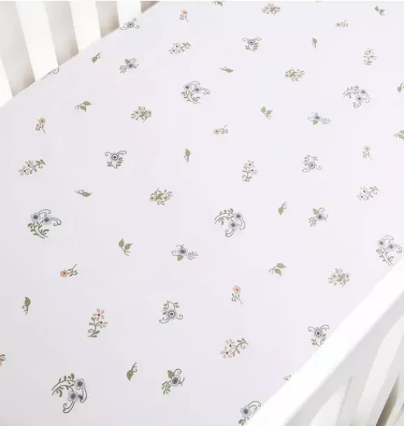 Janie and Jack Sheets|Nursery-Fleur + Stripe Crib Sheet - ivory